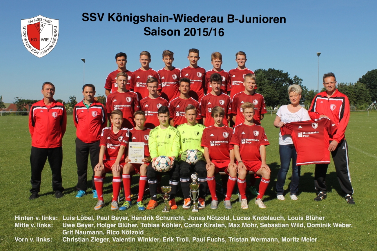 Sponsor "Motorgeräte Poch" Geschäftsführerin Grit Naumann übergibt - Adidas Trikotsatz B-Junioren des SSV Königshain-Wiederau (Landesklasse 2016/2017)